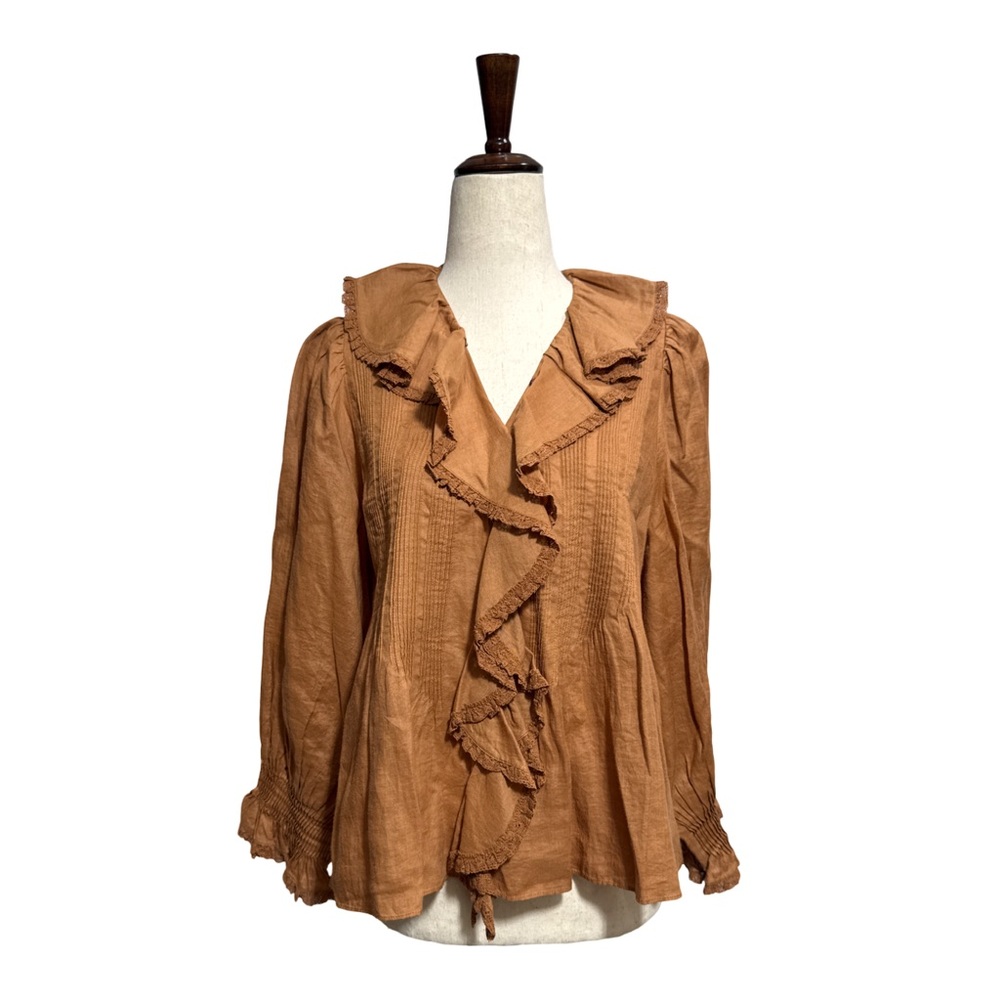 Doen Rust Ruffle-Front Blouse - Picture 2 of 10